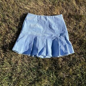 Periwinkle Drop Waist Pleated Corduroy Skirt